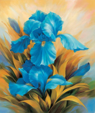 The Blue Iris White Modern Wood Framed Art Print with Double Matting by Skorupska, Patrycja