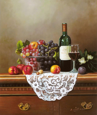 Still Life with a Bottle of Red Wine Black Ornate Wood Framed Art Print with Double Matting by Wickers, Adam
