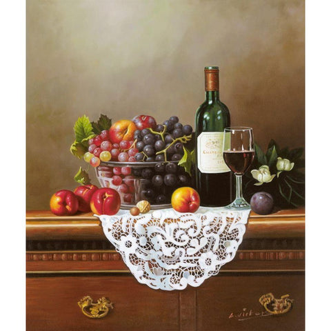 Still Life with a Bottle of Red Wine Black Modern Wood Framed Art Print with Double Matting by Wickers, Adam