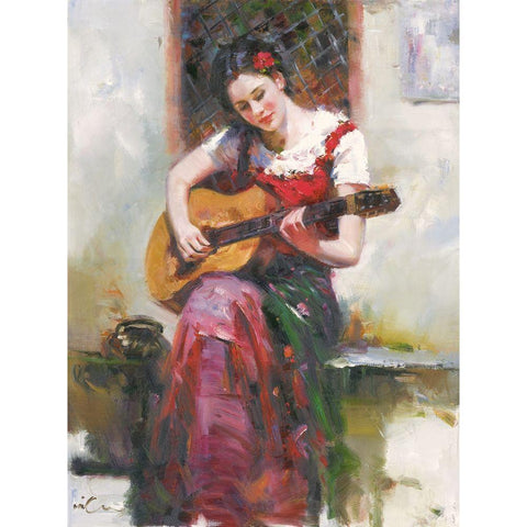 A Girl with Guitar Black Modern Wood Framed Art Print with Double Matting by Noches, Fernando