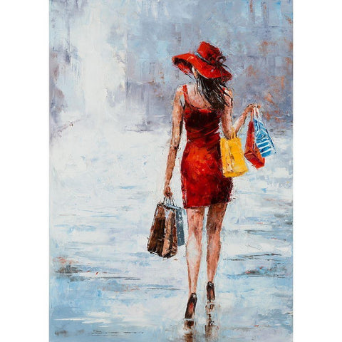 Shopping Girl in Red Black Modern Wood Framed Art Print with Double Matting by Kowalik, Jolanta