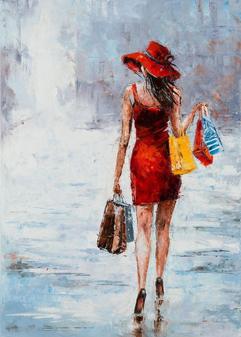 Shopping Girl in Red White Modern Wood Framed Art Print with Double Matting by Kowalik, Jolanta