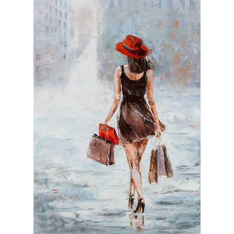 Shopping Girl in Brown White Modern Wood Framed Art Print by Kowalik, Jolanta