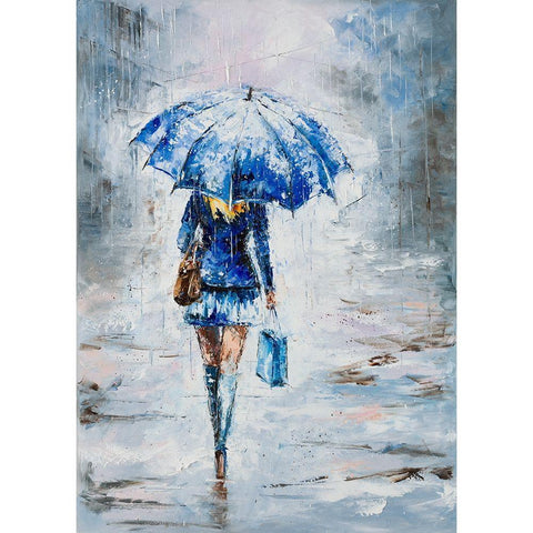 Lady in Blue with Umbrella Gold Ornate Wood Framed Art Print with Double Matting by Kowalik, Jolanta