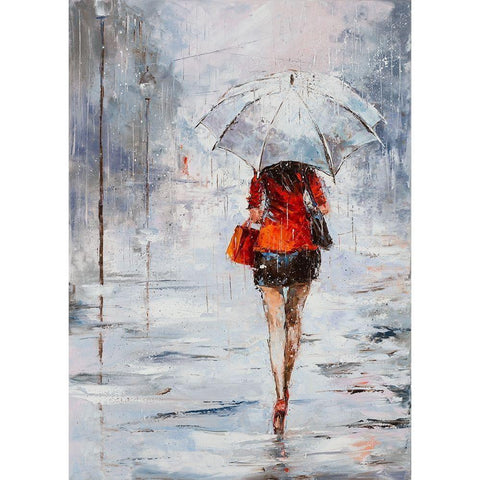 Lady in Red with Umbrella Gold Ornate Wood Framed Art Print with Double Matting by Kowalik, Jolanta