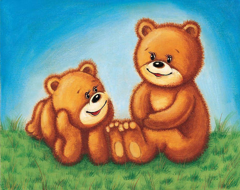 Teddy Bears I White Modern Wood Framed Art Print with Double Matting by Daria