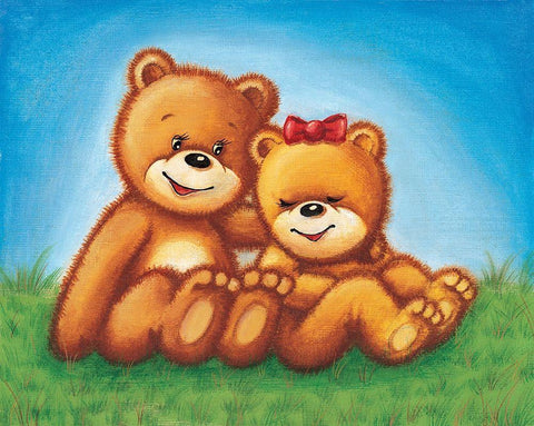 Teddy Bears II White Modern Wood Framed Art Print with Double Matting by Daria