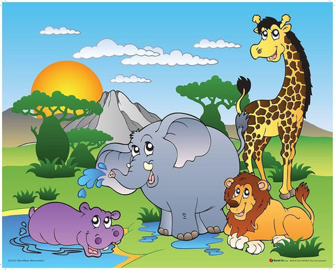 Happy African Animals White Modern Wood Framed Art Print with Double Matting by Viskova, Klara