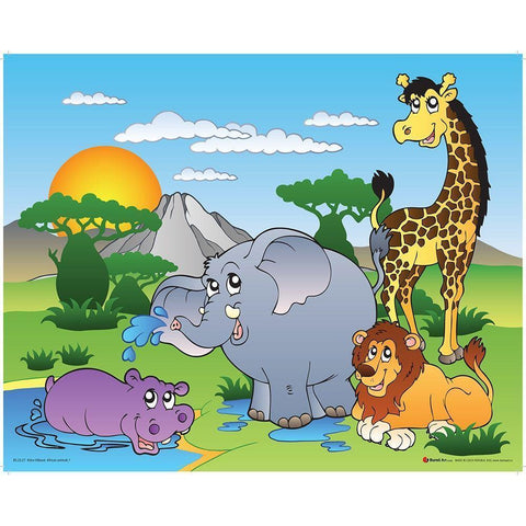 Happy African Animals Black Modern Wood Framed Art Print by Viskova, Klara