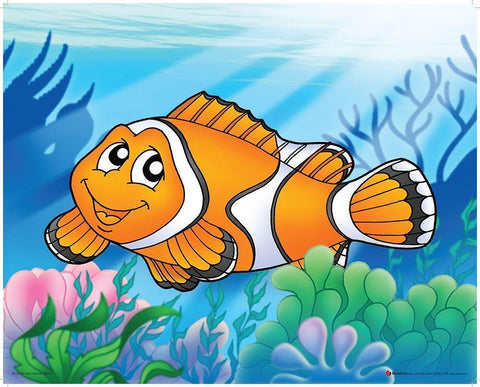 Happy Orange Fish White Modern Wood Framed Art Print with Double Matting by Viskova, Klara