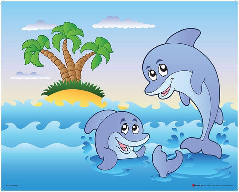 Happy Dolphins White Modern Wood Framed Art Print with Double Matting by Viskova, Klara