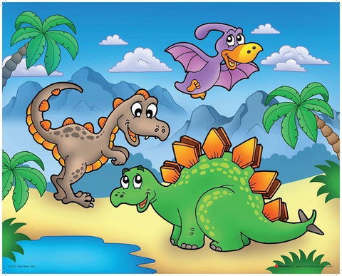 Lucky Dinosaur White Modern Wood Framed Art Print with Double Matting by Viskova, Klara