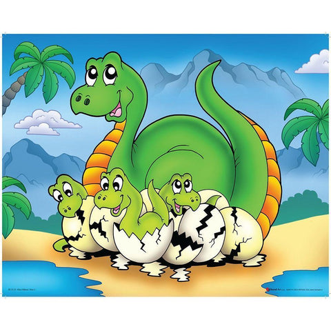 Lucky Dinosaur with Babes Black Modern Wood Framed Art Print with Double Matting by Viskova, Klara