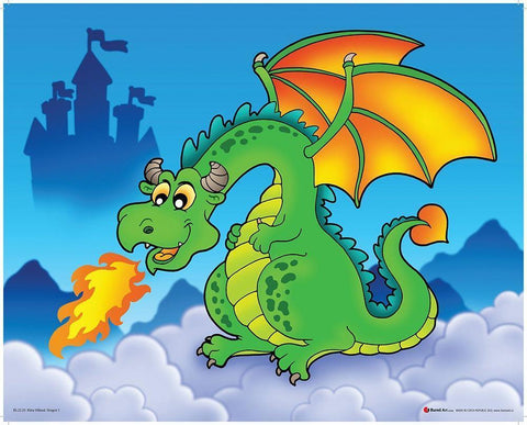 Happy Green Dragon White Modern Wood Framed Art Print with Double Matting by Viskova, Klara