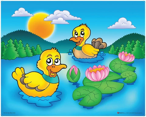 Smiling Ducks White Modern Wood Framed Art Print with Double Matting by Viskova, Klara