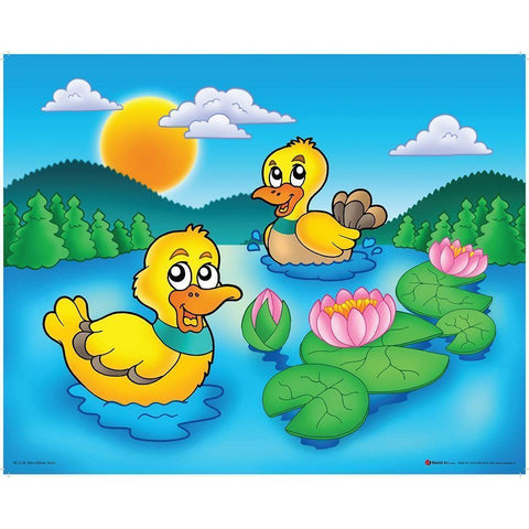 Smiling Ducks Black Modern Wood Framed Art Print with Double Matting by Viskova, Klara