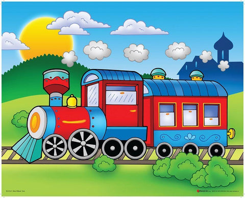 Red Train White Modern Wood Framed Art Print with Double Matting by Viskova, Klara