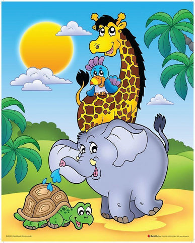 Happy African Animals II Black Ornate Wood Framed Art Print with Double Matting by Viskova, Klara