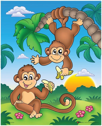 Happy Monkies White Modern Wood Framed Art Print with Double Matting by Viskova, Klara