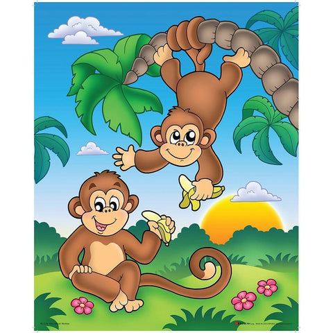 Happy Monkies Black Modern Wood Framed Art Print with Double Matting by Viskova, Klara