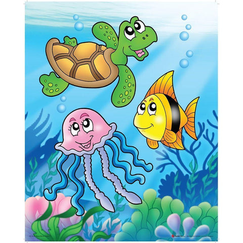 Happy Sea Animals White Modern Wood Framed Art Print by Viskova, Klara