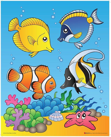 Happy Fishes White Modern Wood Framed Art Print with Double Matting by Viskova, Klara
