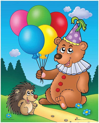 Happy Teddy Bear  White Modern Wood Framed Art Print with Double Matting by Viskova, Klara