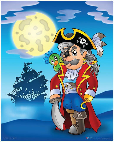 Pirate with Big Moon White Modern Wood Framed Art Print with Double Matting by Viskova, Klara