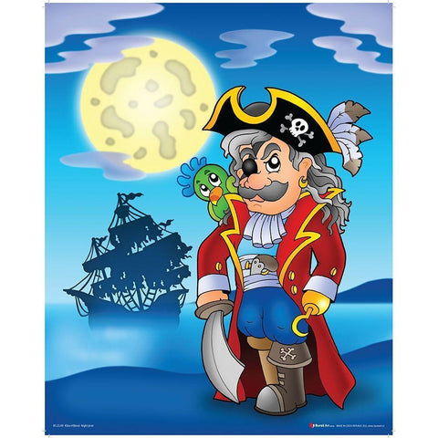 Pirate with Big Moon White Modern Wood Framed Art Print by Viskova, Klara