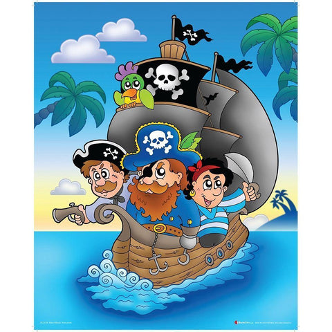 Pirates on the Ship Black Modern Wood Framed Art Print with Double Matting by Viskova, Klara