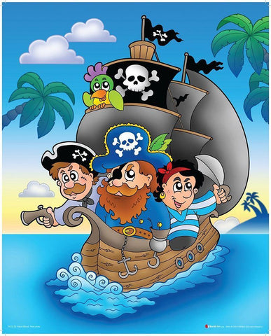 Pirates on the Ship White Modern Wood Framed Art Print with Double Matting by Viskova, Klara