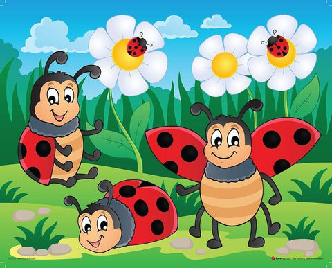 Ladybirds White Modern Wood Framed Art Print with Double Matting by Viskova, Klara