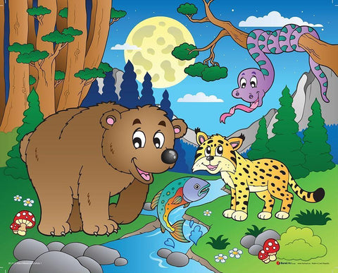 Wood Animals I White Modern Wood Framed Art Print with Double Matting by Viskova, Klara