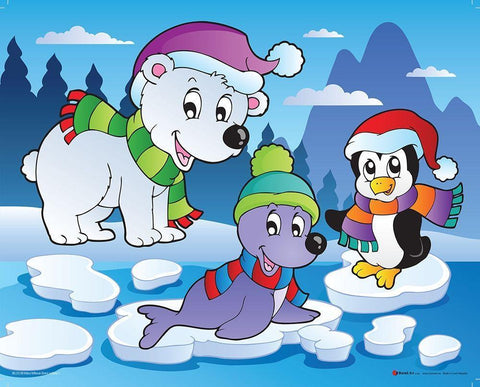 Winter Animals I White Modern Wood Framed Art Print with Double Matting by Viskova, Klara