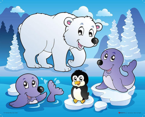 Winter Animals II White Modern Wood Framed Art Print with Double Matting by Viskova, Klara