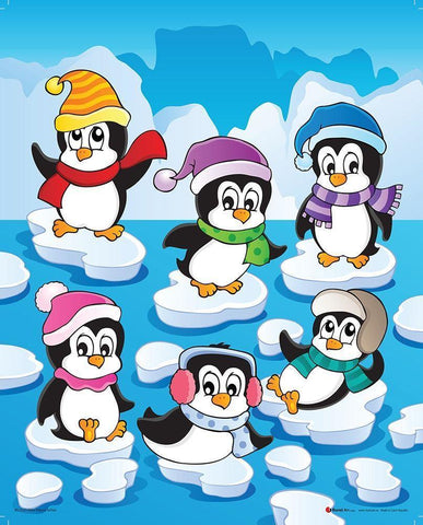 Happy Pinguins Black Ornate Wood Framed Art Print with Double Matting by Viskova, Klara