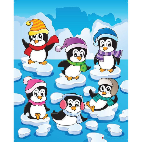 Happy Pinguins Black Modern Wood Framed Art Print by Viskova, Klara