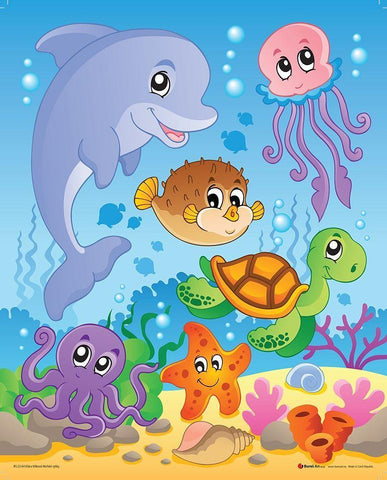 Sea life White Modern Wood Framed Art Print with Double Matting by Viskova, Klara