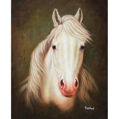 White Horse White Modern Wood Framed Art Print by Petrikova, Eva