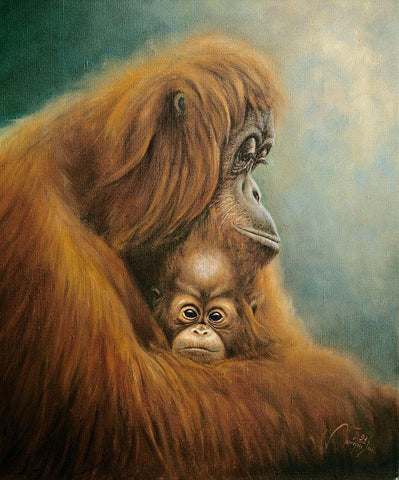 Ape with Suckling Black Ornate Wood Framed Art Print with Double Matting by Skorepa, Jan