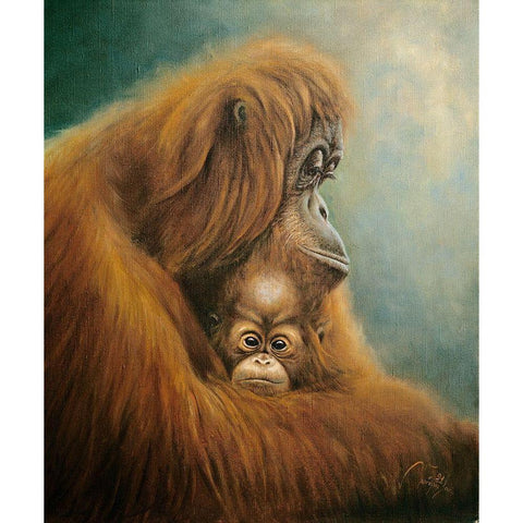 Ape with Suckling White Modern Wood Framed Art Print by Skorepa, Jan