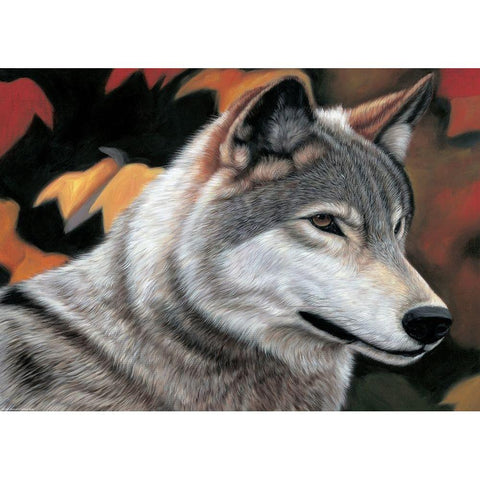 Smiling Wolf White Modern Wood Framed Art Print by Novak, Bohuslav