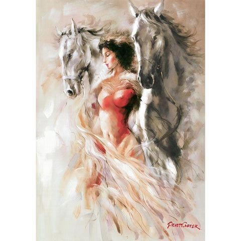 Ann with Horses III Black Modern Wood Framed Art Print with Double Matting by Carter, Prvett