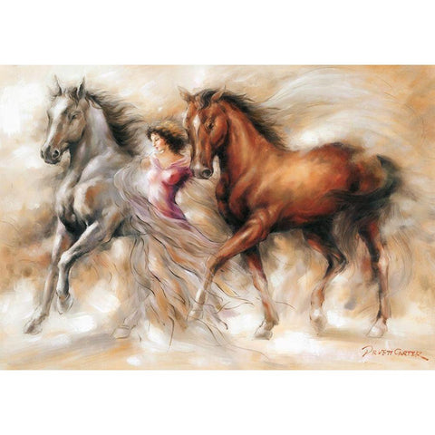 Ann with Horses I White Modern Wood Framed Art Print by Carter, Prvett