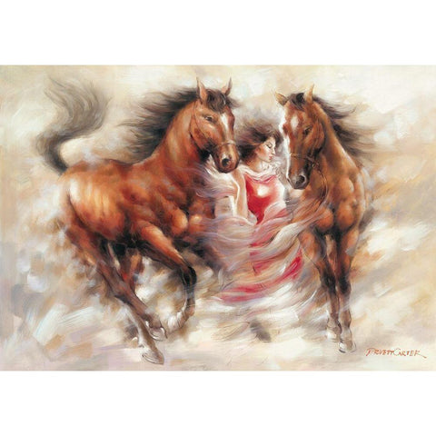 Ann with Horses II Black Modern Wood Framed Art Print by Carter, Prvett
