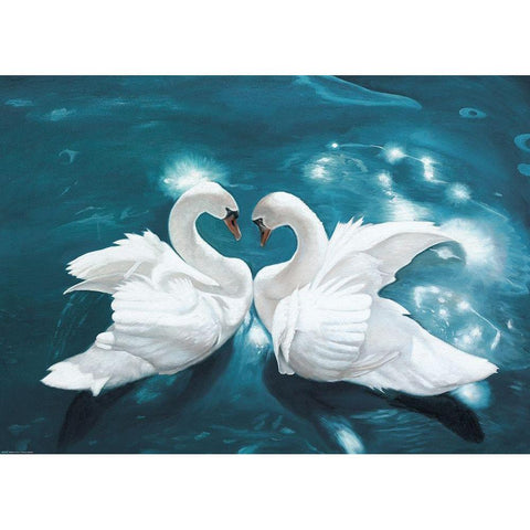Swans in Love II White Modern Wood Framed Art Print by Fedorov, Borys