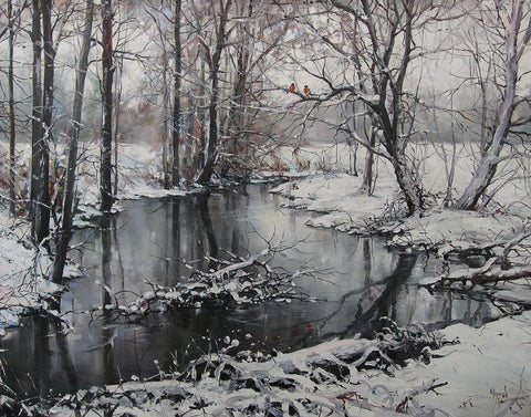 Miracle in a Winter Day Black Ornate Wood Framed Art Print with Double Matting by Cernov, Ivan