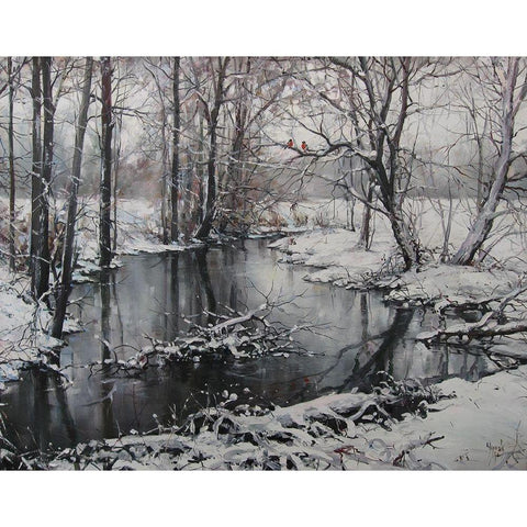 Miracle in a Winter Day Black Modern Wood Framed Art Print by Cernov, Ivan
