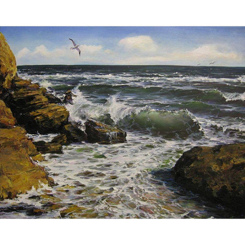 Black Sea Coast White Modern Wood Framed Art Print by Cernov, Ivan