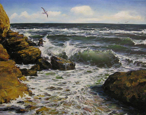 Black Sea Coast White Modern Wood Framed Art Print with Double Matting by Cernov, Ivan